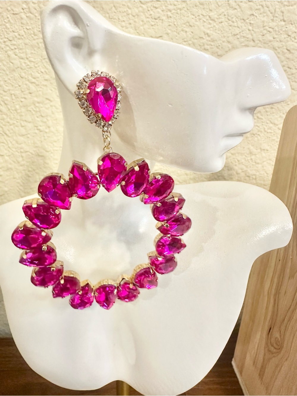 Hot Pink Teardrop Hoop Statement Earrings